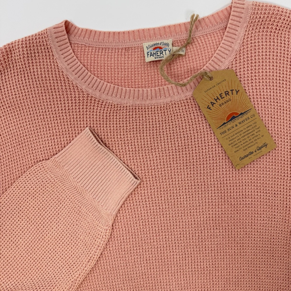Faherty Brand Sunwashed Crewneck‎ Sweater Coral Dawn Waffle Knit Men's XXL NEW
